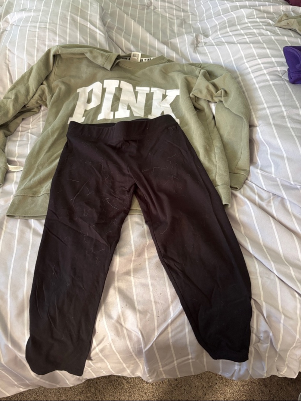 Victoria's Secret PINK Olive Green Top with Black Bottoms
